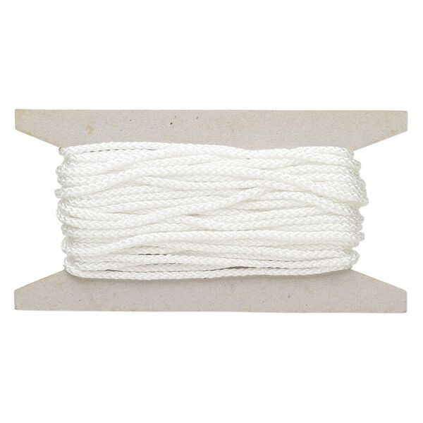 Cord, nylon, white, 3mm round. Sold per 25-foot card. image number 0