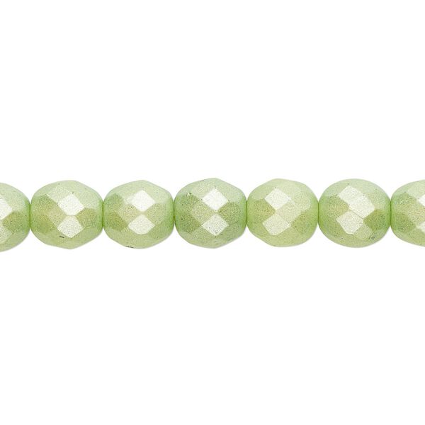 Bead, Czech fire-polished dipped décor glass, pearlescent lime green, 8mm faceted round. Sold per 15-1/2" to 16" strand. image number 0