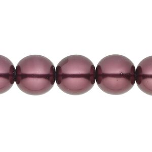 Bead, glass pearl, coated glass, wine, 12mm round. Sold per 20 " strand, approximately 50 beads.