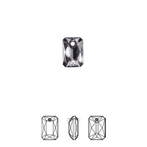 Drop 72pk crystal silver night, Swarovski® 9x6mm pendant emerald cut 6435