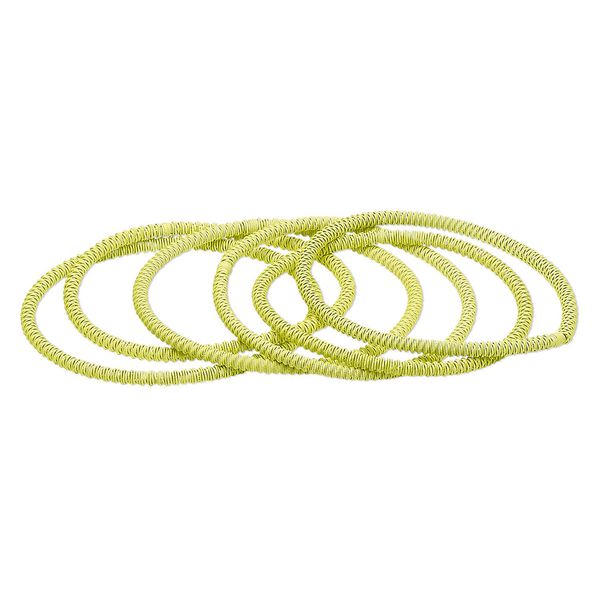 Bracelet, stretch, painted steel, yellow, 3mm twisted coil, 7-1/2 inches. Sold per pkg of 6. image number 0