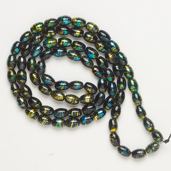 Bead, dichroic glass 1pkg1, multicolored, 10x7mm-11x8mm oval, 32 inches. image number 0