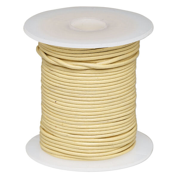 Cord, leather (dyed), cream, 1-1.2mm round. Sold per 25-yard spool. image number 0