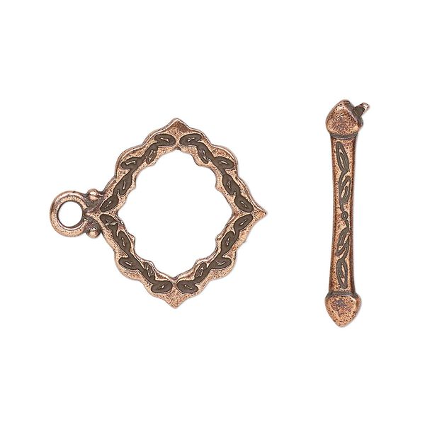 Clasp, TierraCast®, toggle, antique copper-plated pewter, 19.5x19mm double-sided scalloped diamond with ivy cathedral design. Sold individually. image number 0
