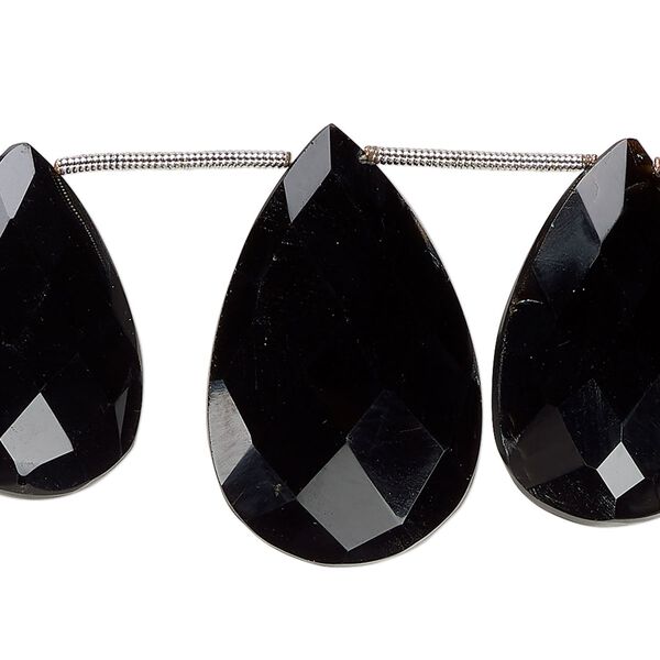 Bead, black onyx (dyed), 20x5mm-29x19mm graduated hand-cut top-drilled faceted puffed teardrop, B- grade, Mohs hardness 6-1/2 to 7. Sold per pkg of 9. image number 0