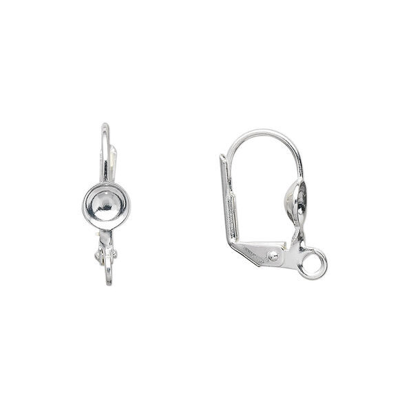 Ear wire, silver-plated brass, 17mm leverback with 5mm cup and open loop, fits 5-7mm bead. Sold per pkg of 5 pairs. image number 0