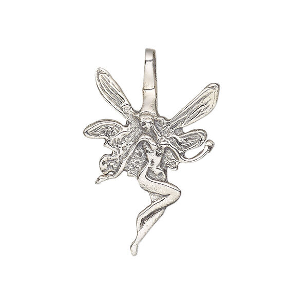 Bail, donut, antiqued sterling silver, 27x19mm fairy, 10x2.5mm grip length. Sold individually. image number 0