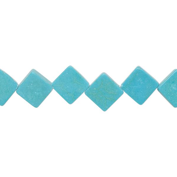 Bead, "turquoise" (resin) (imitation), teal, 10x10mm-11x10mm flat diamond. Sold per 15-inch strand. image number 0