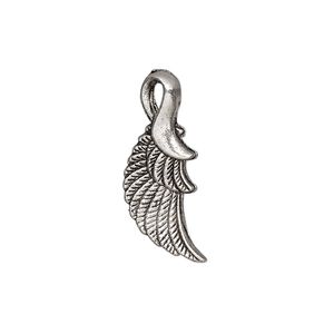 Charm, antique silver-plated "pewter" (zinc-based alloy), 28x12mm 3D wing. Sold per pkg of 4.