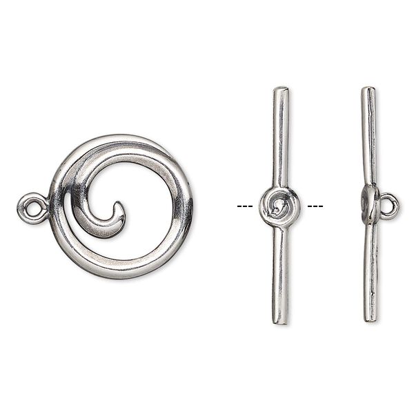 Clasp, toggle, antique silver-plated brass, 15.5mm round swirl. Sold individually. image number 0