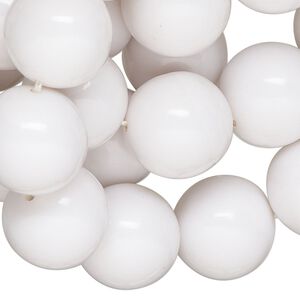 Bead, acrylic, opaque white, 15-16mm round. Sold per 30-inch strand, approximately 50 beads.