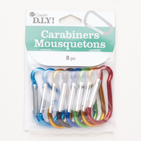 Carabiner mix steel aluminum 8pk 46x22mm, silver finish mixed colors image number 0
