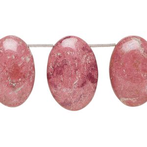 Thulite 1pkg3, hand-cut top-drilled flat back puffed oval bead natural graduated 23x17mm-28x18mm