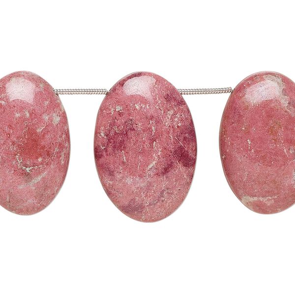 Thulite 1pkg3, hand-cut top-drilled flat back puffed oval bead natural graduated 23x17mm-28x18mm image number 0