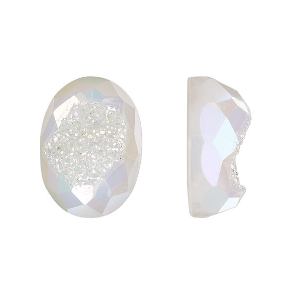 Cabochon, druzy agate (coated), white opal, 18x13mm hand-cut loosely calibrated faceted oval, B grade, Mohs hardness 7. Sold individually. image number 0