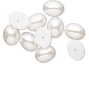 Cabochon, vintage Japanese acrylic pearl, white, 10x8mm half-drilled non-calibrated oval. Sold per pkg of 10.