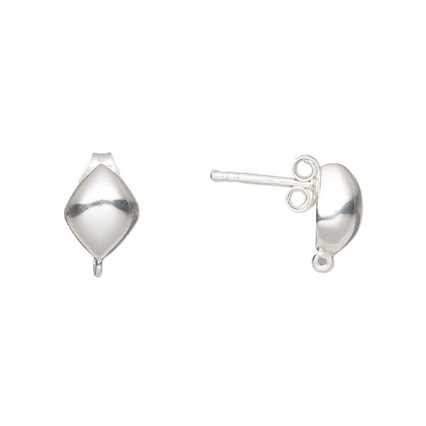 Earstud, sterling silver, 10x8mm puffed diamond with closed loop. Sold per pair. image number 0
