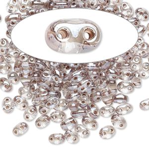Seed bead, Preciosa Twin™ Czech glass, pkg/10g, 5x2.5mm oval, transparent mocha terra color-lined clear, (38618).