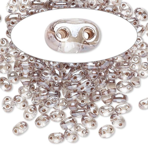 Seed bead, Preciosa Twin™ Czech glass, pkg/10g, 5x2.5mm oval, transparent mocha terra color-lined clear, (38618). image number 0