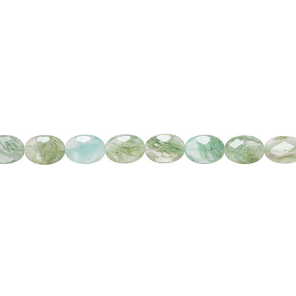 Bead, glass 1pkg1, opaque green and blue, 25x17mm-25x18mm faceted puffed oval, 15 inches. image number 1