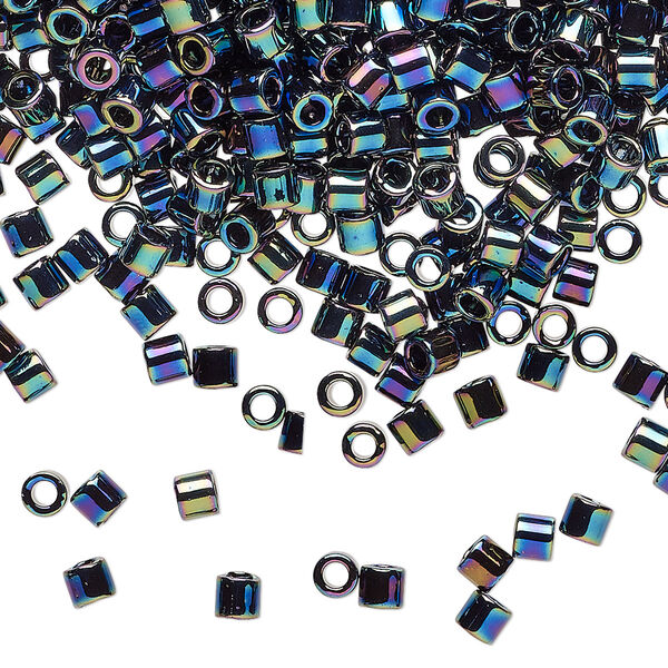 Seed bead, Delica®, glass, pkg/7.5g, #8 round, opaque rainbow black (DBL-0005). image number 0