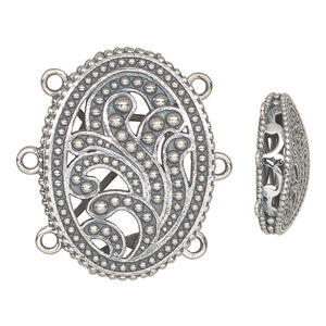 Link 1pkg1, antiqued sterling silver, 19x13mm 3-strand domed oval.