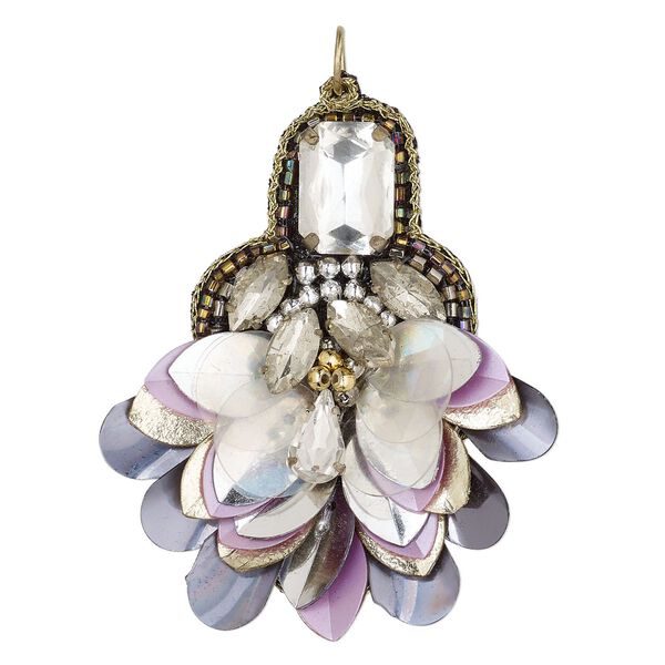 Focal, velveteen / acrylic / steel, clear / pink / multicolored, 60x50mm single-sided fan. Sold individually. image number 0