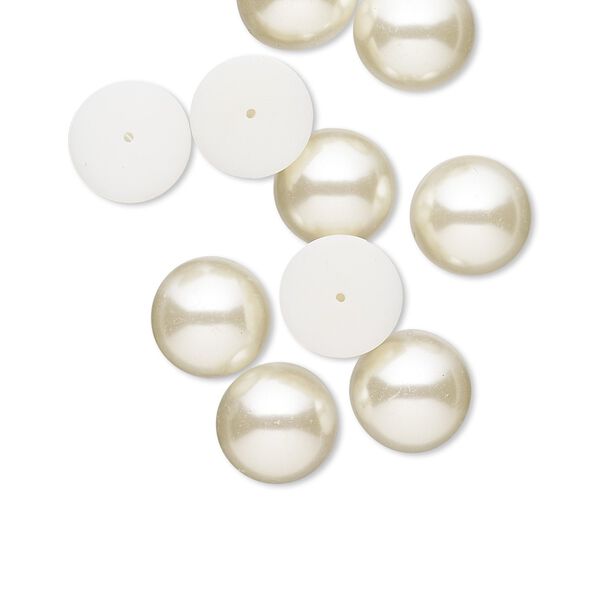 Cabochon, vintage Japanese acrylic pearl, antique white, 16mm half-drilled non-calibrated round. Sold per pkg of 10. image number 0