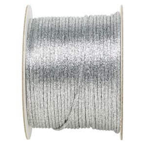 Cord, Satinique™, satin, metallic silver, 2mm. Sold per 432-foot spool.
