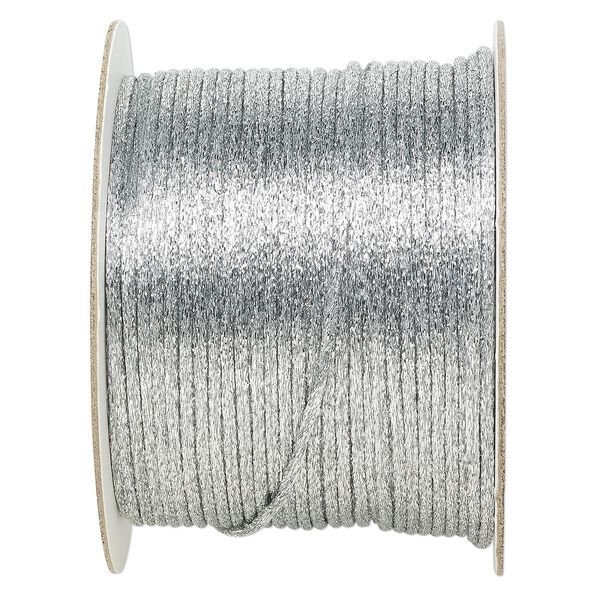 Cord, Satinique™, satin, metallic silver, 2mm. Sold per 432-foot spool. image number 0