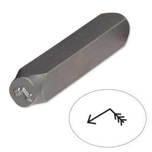 Stamp punch, tempered chrome vanadium steel, 5.5x5mm broken arrow, 2-3/4 x 3/8 inches. Sold individually.