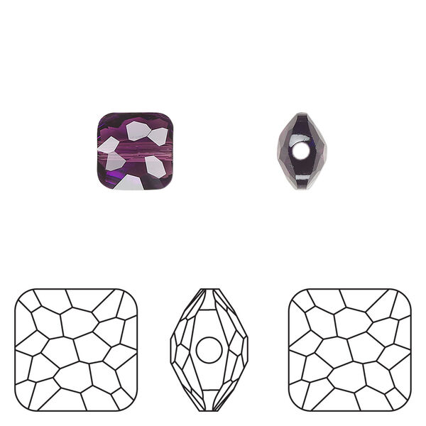 Bead 1pkg4 amethyst, Crystal Passions® 8mm puffed square 5035 image number 0