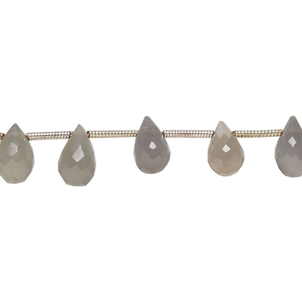 Grey moonstone 1pkg19, hand-cut top-drilled faceted briolette bead natural B- grade, 7x5mm-10x6mm image number 0