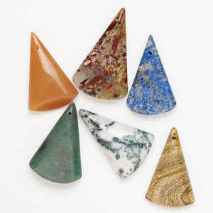 Multi-gemstone 1pkg6, top-drilled puffed / flat fan focal mix 40x21mm-55x32mm