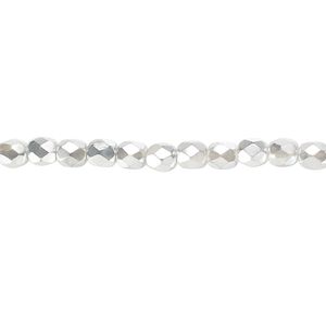 Bead, Czech fire-polished glass, metallic silver chrome, 4mm faceted round. Sold per pkg of 1,200 (1 mass).