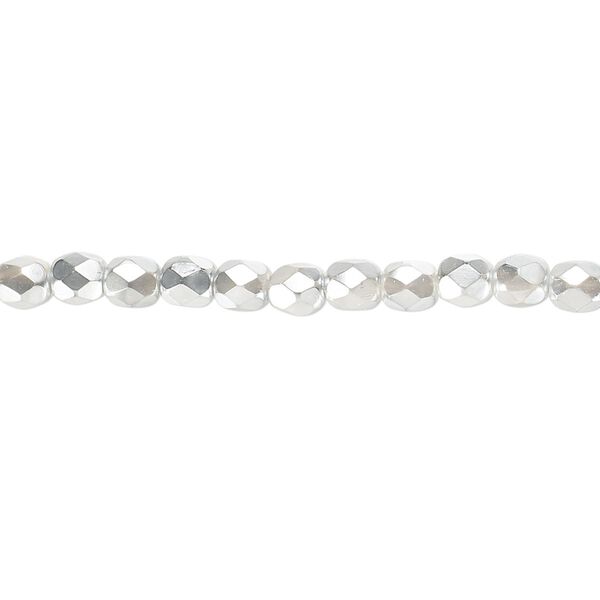 Bead, Czech fire-polished glass, metallic silver chrome, 4mm faceted round. Sold per pkg of 1,200 (1 mass). image number 0