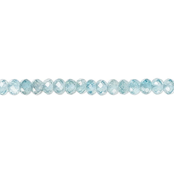Bead, blue zircon (heated), 4x3mm hand-cut faceted rondelle, B grade, Mohs hardness 6 to 7-1/2. Sold per 8-inch strand, approximately 65-70 beads. image number 0