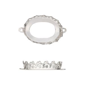 Link, sterling silver, 19x14.5mm oval with decorative trim and open back with 18x13mm oval cabochon bezel setting. Sold individually.