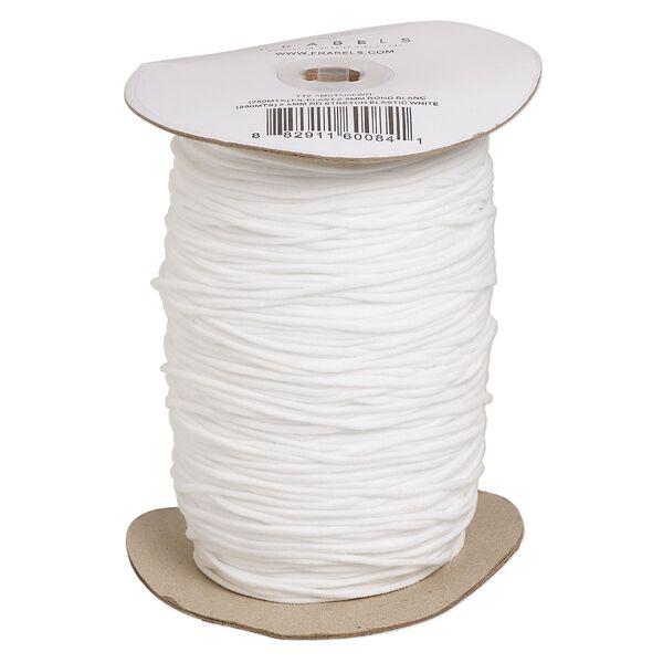 Cord, elastic, white, 2.5mm round, 25-pound test. Sold per 250-meter spool. image number 0