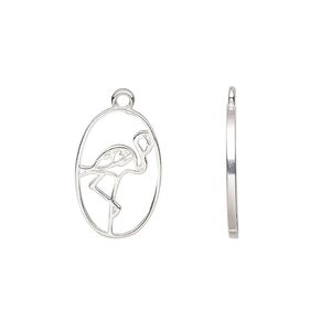 Charm Amoracast® 1pkg1 sterling silver, 15x10mm 2-sided open flamingo oval