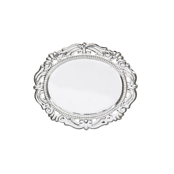 Pin back, silver-plated brass, 55x46mm filigree oval with 40x30mm oval setting. Sold individually. image number 0