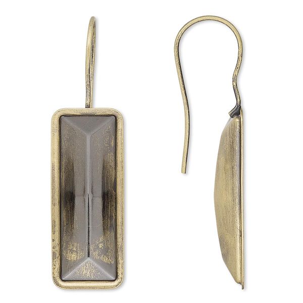 Ear wire, Almost Instant Jewelry®, antique gold-plated brass, 40x13mm fishhook with 24x8mm rectangle setting, 20 gauge. Sold per pkg of 2 pairs. image number 0