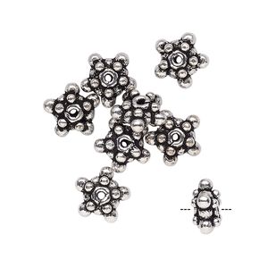 Bead, antique silver-plated copper, 9x5mm fancy star. Sold per pkg of 8.