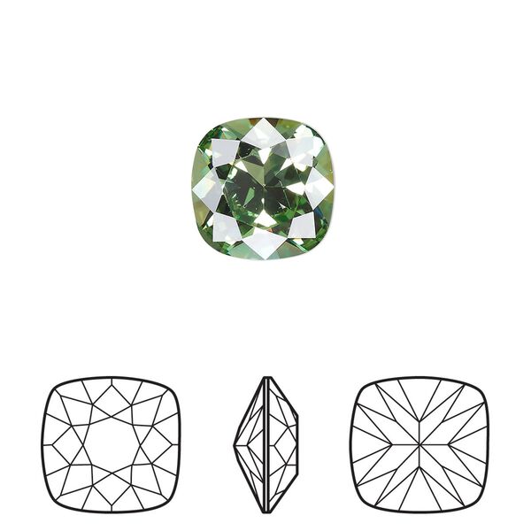 Fancy stone 1pk peridot foil back, Crystal Passions® Regenerated 12mm cushion 4470 image number 0