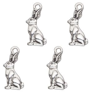 Charm, antique silver-finished "pewter" (zinc-based alloy) , 18x9mm single-sided rabbit. Sold per pkg of 4.