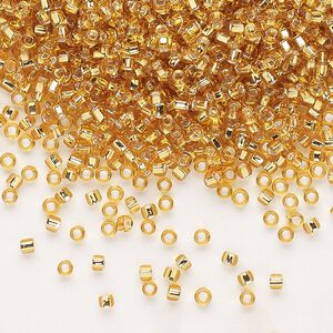 Seed bead, Dyna-Mites™, glass, pkg/40g, #11 round, transparent silver-lined silver gold, (61:SR 11/0 SR).