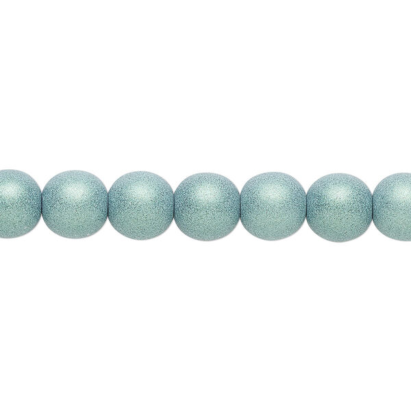 Bead, Czech glass druk, opaque satin green, 8mm round. Sold per 15-1/2" to 16" strand. image number 0