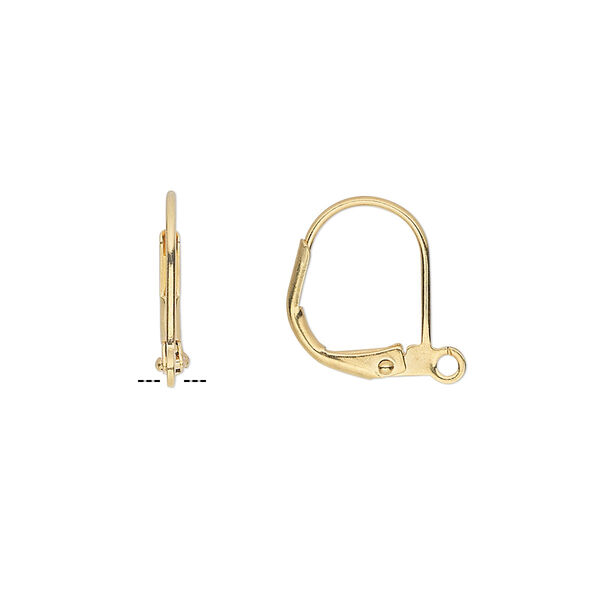 Ear wire, gold-plated brass, 14mm leverback with open loop. Sold per pkg of 5 pairs. image number 0
