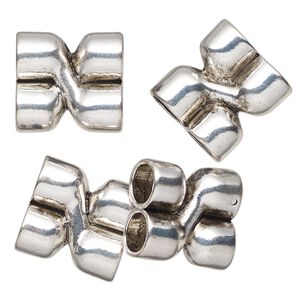 Cord end, glue-in, antique silver-finished "pewter" (zinc-based alloy), 26x25mm double round tube, 9.5mm inside diameter. Sold per pkg of 4.