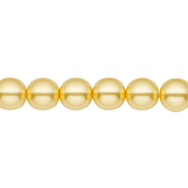 Bead, Czech pearl-coated glass druk, opaque yellow, 8mm round. Sold per 15-1/2" to 16" strand. image number 0